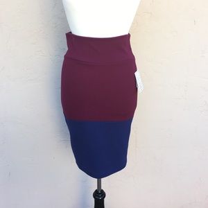 NWT LuLaRoe Cassie Skirt Colorblock SM maroon blue